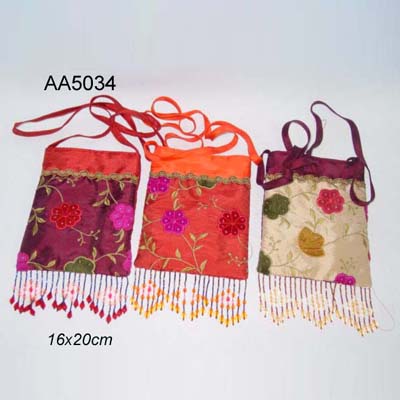 Embroidery fabric shoulder bag with long strap