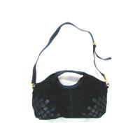 Leather Black Top Grab Strap Shoulder Strap Ling Plaid Pattern Ladies' Hand Bag