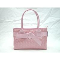 PU Light Pink Twin Grab Handles Ling Plaid Pattern Ladies Hand Bag