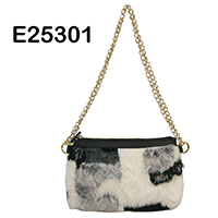 PU Leather Shoulder Bags with Black / White Fake Fur and Metal Chain