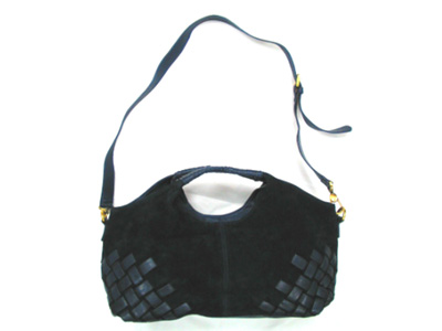 Leather Black Top Grab Strap Shoulder Strap Ling Plaid Pattern Ladies' Hand Bag
