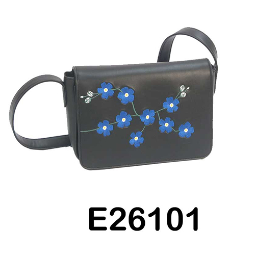 Black PU Ladies Handbag with Floral Pattern