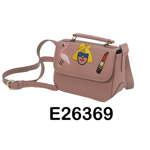 Shrimp-colored PU Handbags with Car Flower Pattern