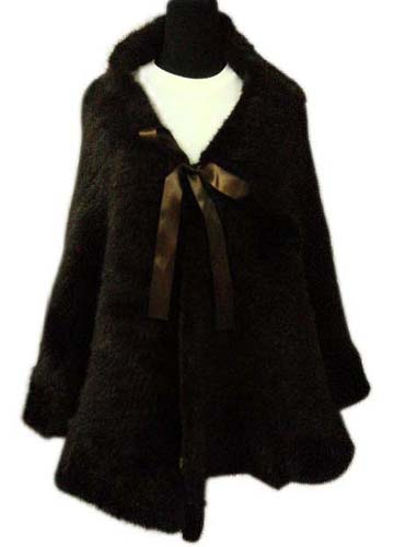 Natural Dark Brown Knitted Mink Fur Shawl w/ribbon