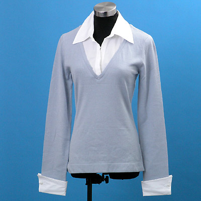 Ladies' Rayon Nylon V.Neck Pullover with Woven Collar + Cuff