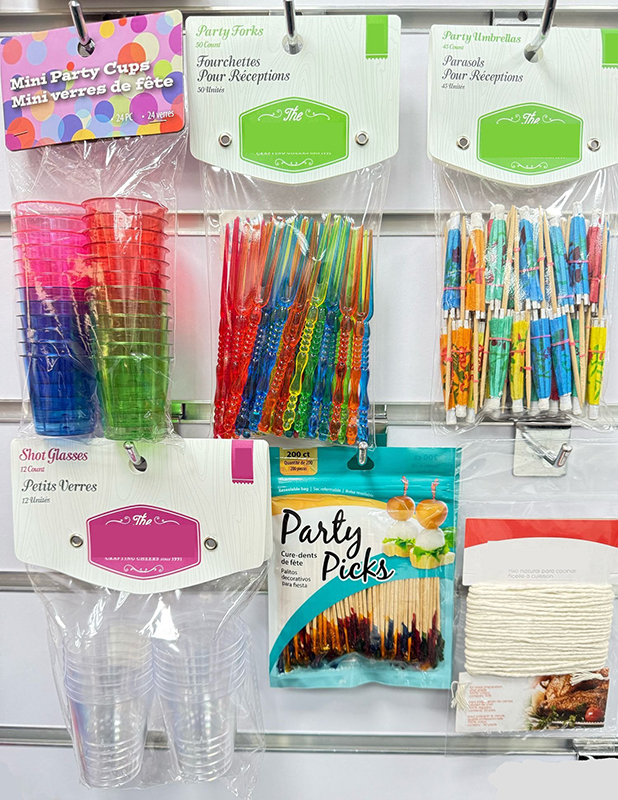 Party Cups, Shot Cups, Party Parasols, Party Forks, Party Picks, Cooking Twine