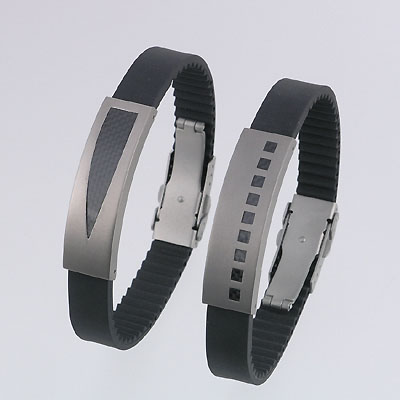 Titanium Bracelets with Black Carbon Fiber and Black Rubber Strap