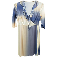 Pleated Detail Tie-Dye Print Stretch Quarter Sleeves Silk Dress