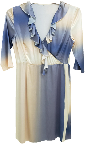 Pleated Detail Tie-Dye Print Stretch Quarter Sleeves Silk Dress