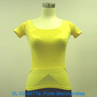 Ladies knitted seamless round neck short sleeves T shirt