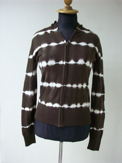 Ladies V neck long sleeve hooded cardigan with dyeing