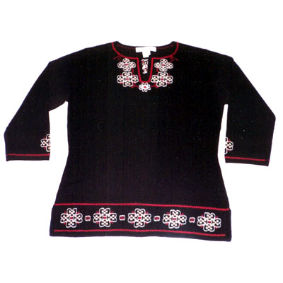 Ladies' 55% Acrylic 45% Cotton 3/4 Sleeve with Hand Crochet and cross Stitch Hand Embroidery Sweater