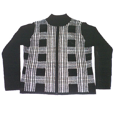 Ladies' 100% Lambswool Intarsia Zipper Cardigan