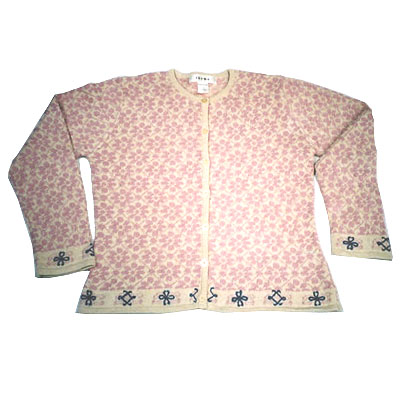 Ladies' 100% Cotton Intarsia with Hand Embroidery Cardigan