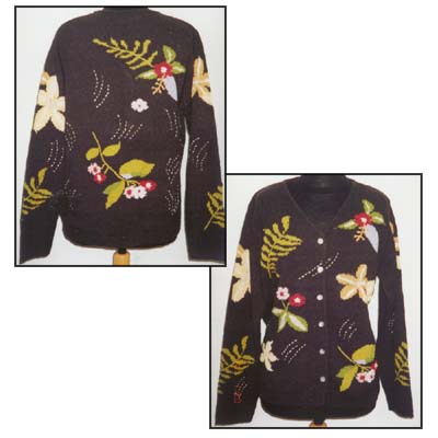 Ladies' 63% Silk 20% Linen 17% Cotton Knitted Cardigan
