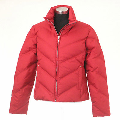 Ladies' down jacket. 80/20 grey duck down. hi soft, light weight garment to keep you warm, fur trim collar, durable to wear
