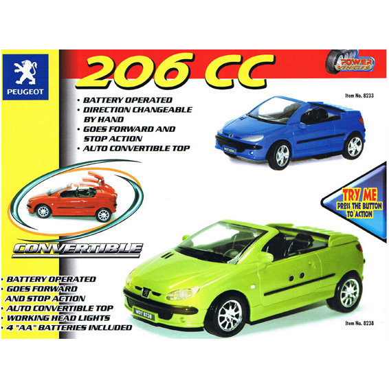 6 inches B/O Peugeot 206CC ( 3 Color Assorted ),9 inches B/O Peugeot 206CC ( 3 Color Assorted )