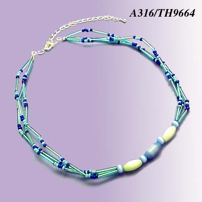 Necklace with Seed Bead/Bugle/Glass Stone
