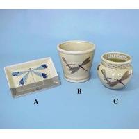 A: 6 inches Rect. Tray B: 5 inches Flower Pot C: 4 inches Little Fish Bowl w/basket-work neck