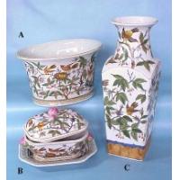 A: 10 inches Oval Bowl B: 8.5 inches Tureen W/saucer C: 14 inches Noire Vase