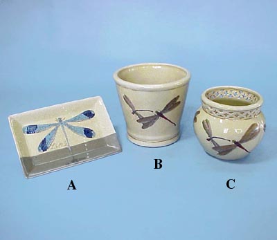 A: 6 inches Rect. TrayB: 5 inches Flower PotC: 4 inches Little Fish Bowl w/basket-work neck