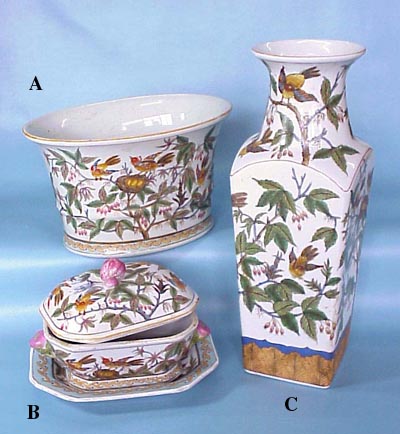 A: 10 inches Oval BowlB: 8.5 inches Tureen W/saucerC: 14 inches Noire Vase