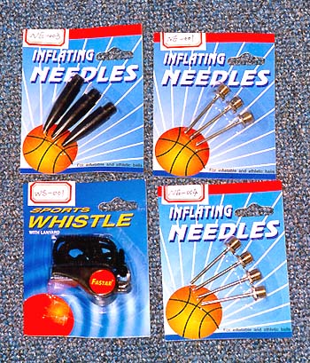 Sell Plastic Inflating Mouth on Card, Metal Inflating Needle on Card, Plastic Whistle with String on Card