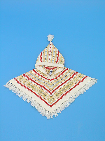 Hooded poncho with single jacquard pattern