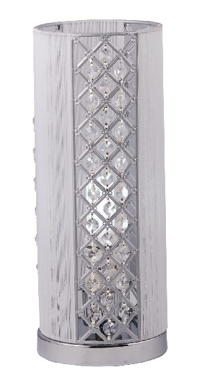 Table Lamp, round shape, silver threaded shade with crystal decoration