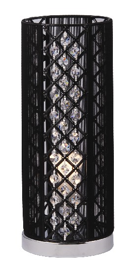 Table Lamp, round shape, black threaded shade with crystal decoration