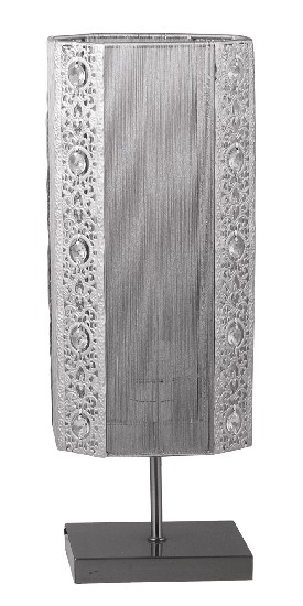 Table Lamp, square shape, silver threaded shade with crystal decoration