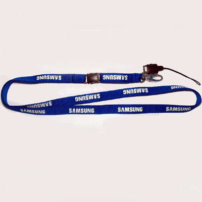 1.3x114cm Polyester Lanyard - 1 color silk-screen printing in one side with Plastic Buckle, Metal hook & Mobile Strap