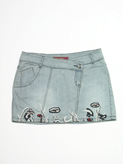 Denim Mini Skirt with Embroidery