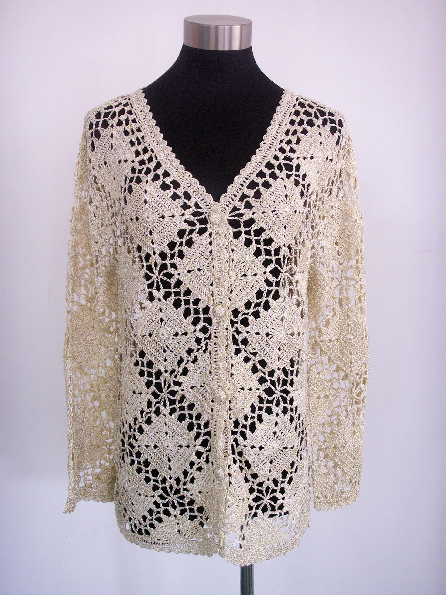 Hand crocheted 3/4 sleeves' cardigan