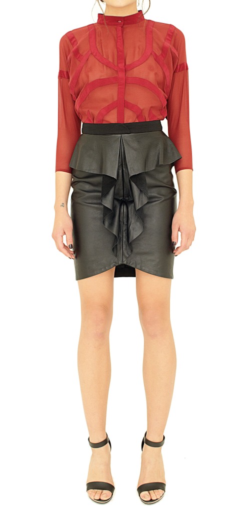 Sexy Red High Neck See-Through Long Sleeve Woven Blouse Top