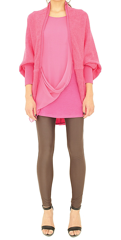 Ladies Pink Half Sleeve Solid Loose Casual Cardigan