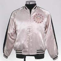 Men's Polyester Satin Jacket With Embroidery Logo And Stripe Knit For Neck Collar + Sleeve Opening + Bottom Hem