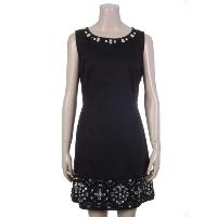 Ladies' Cotton Elastane Woven Dress With Elegant Diamante Around Neck & Bottom Hem