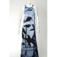 Ladies' Woven Long Dress 100% Silk Satin With Delicate Digital Print Design