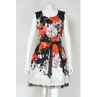 Ladies Polyester Print Trendy Dress with Leather Belt