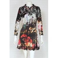 Ladies Polyester Print Dress with Laces Trendy Dress