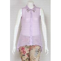 Ladies Polyester Top with Diamonte at Collar