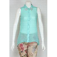 Ladies Polyester Top with Diamonte at Collar