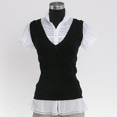 Ladies' Polyester Crinkle Chiffon + Knit 2 In 1 Shirt