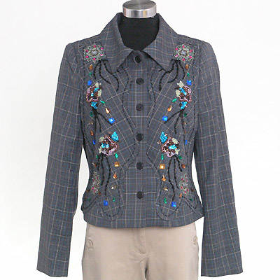 Ladies' Polyester Check With Embroidery + Beading And Diamante Woven Jacket