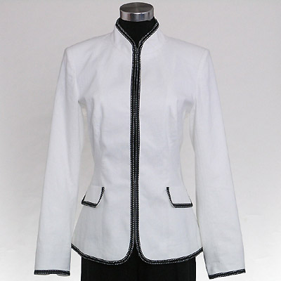 Ladies' Linen Viscose Black Piping Edge White Jacket