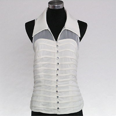 Ladies' Vest With Polyester Elastane Satin On Top Of Mesh Fabric With Diamante Button