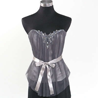 Ladies' Polyester Satin Mesh Beading Bustier