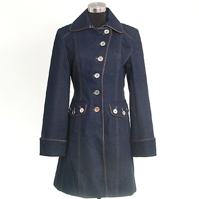 Ladies' Cotton Denim Woven Coat With Pu Trim