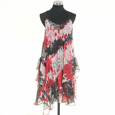 Ladies' 100% Silk Printed Chiffon Layer Drss